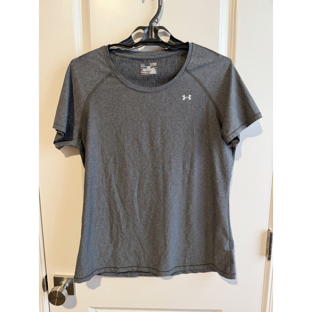 Under Armour HeatGear Women XL Gray Fitted Short Sleeve Athletic Workout Shirt